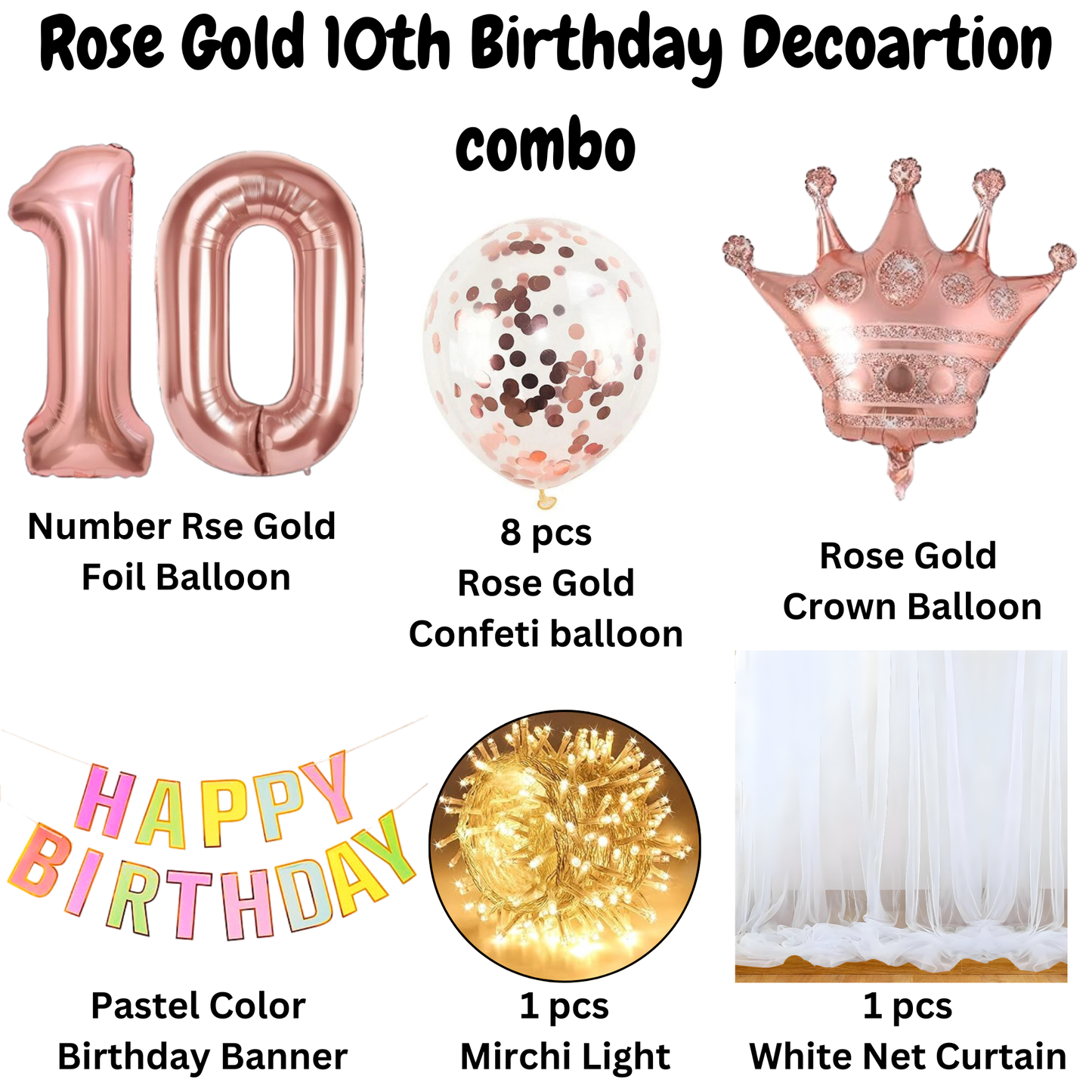 Rose Gold 10th Birthday Celebration Decoration Kit