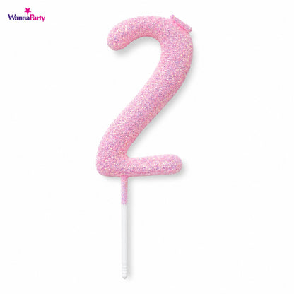 Glitter Designer Pink Candle Number 2 | Cake Candles
