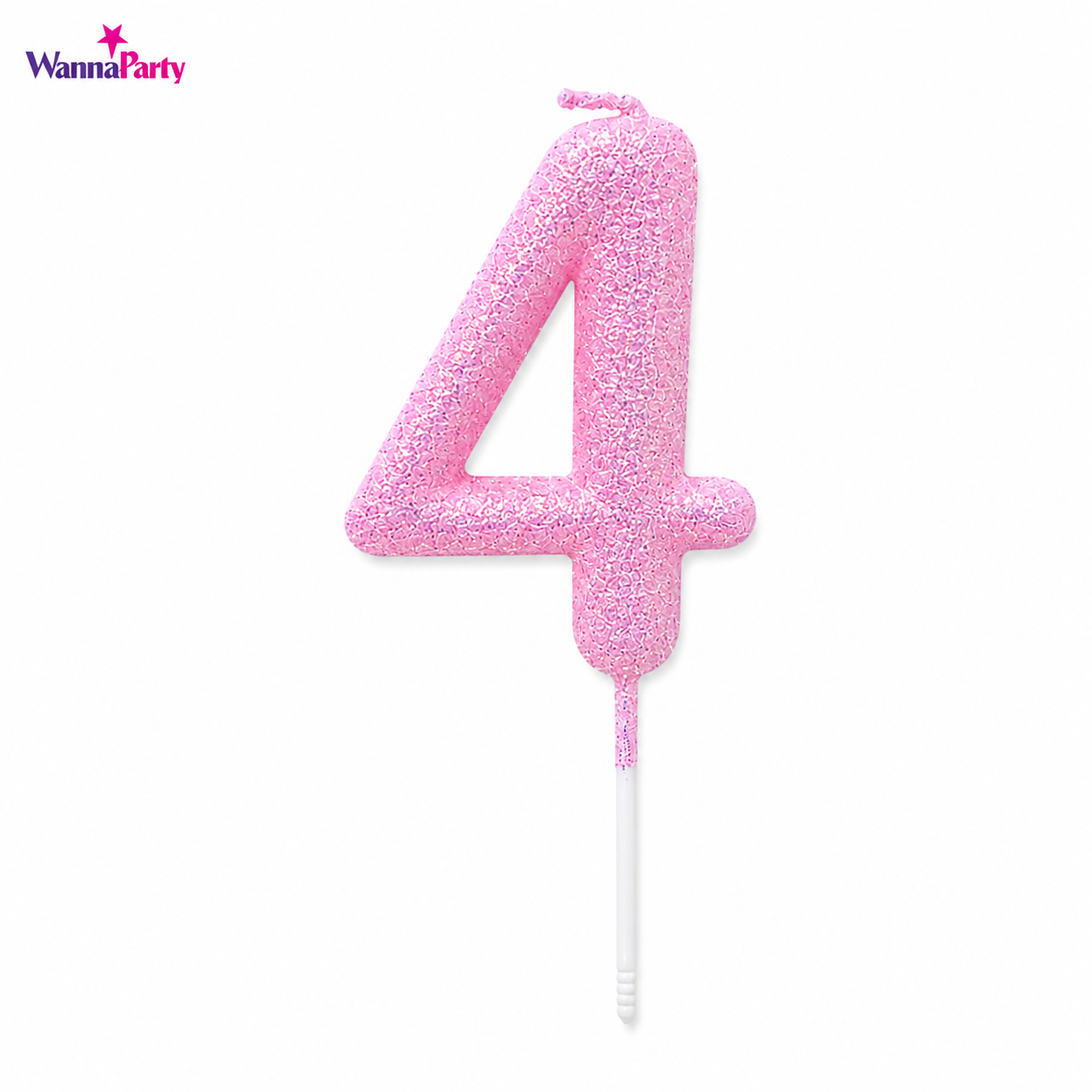 Glitter Designer Pink Candle Number 4 | Cake Candles