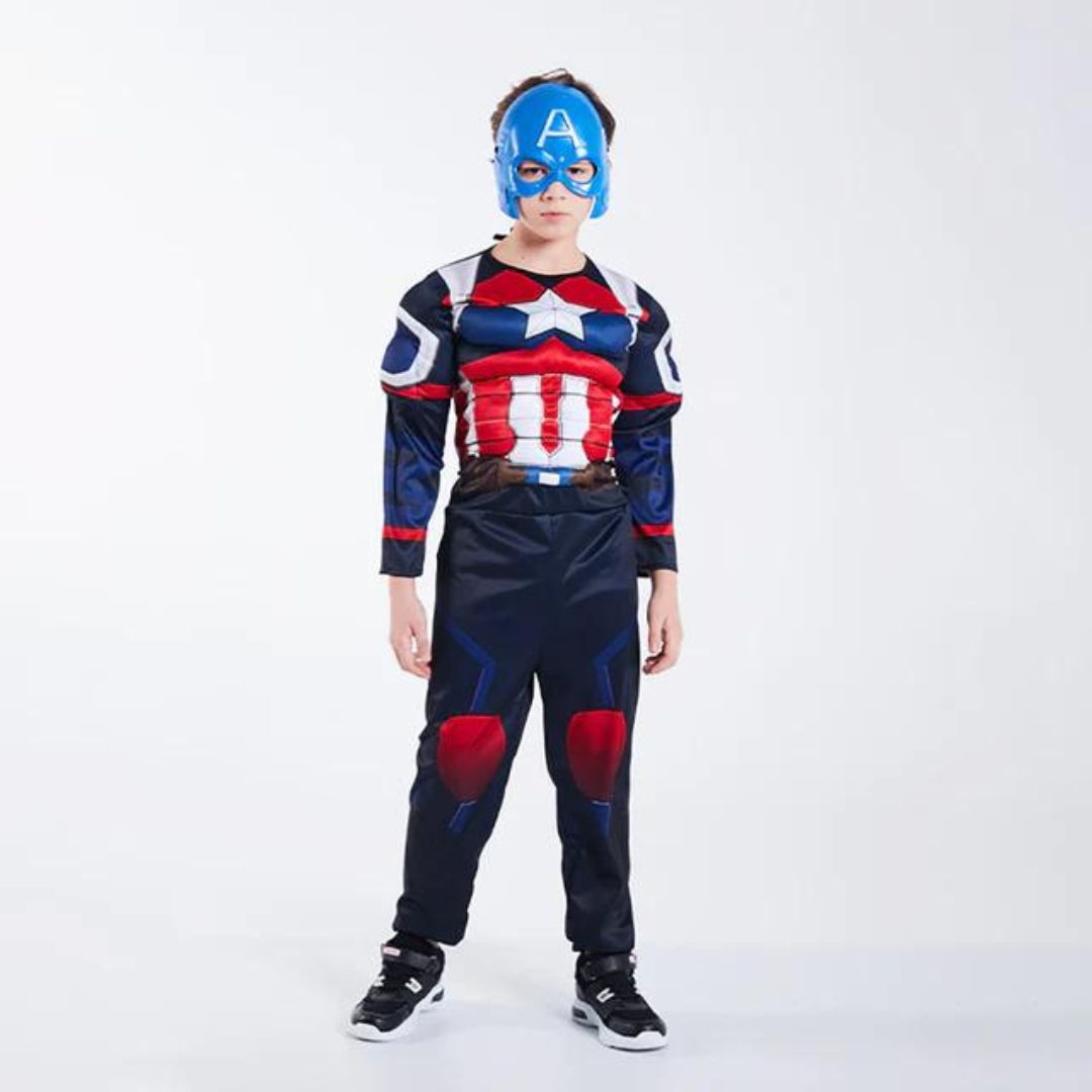 Muscular Captain America Costume with Jumpsuit and Mask for Adults - Size L