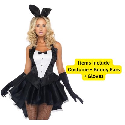 Adult Sexy Bunny Costume w/ Gloves, Bunny Ears & Tail