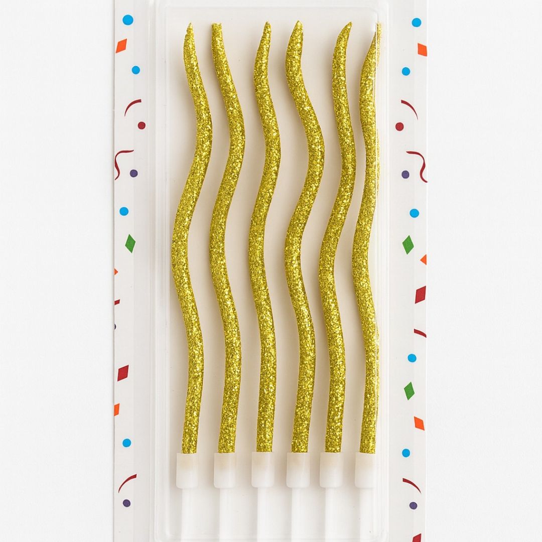 Golden Glittering Curly Candles - 6PC