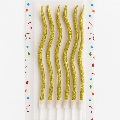 Golden Glittering Curly Candles - 6PC