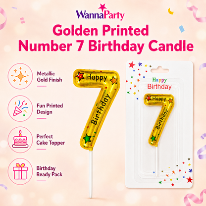 Golden Color Happy Birthday Printed Candle Number 7
