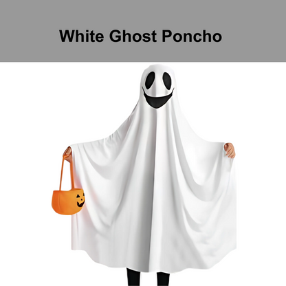 White Ghost Poncho for Kids Theme Party  - Size L - Age 7 to 9
