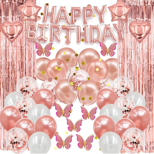 "Rose Gold Birthday Decor Set For Girls - 44PC "