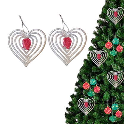 CTO 3D Silver & Pink Heart Hanging Christmas Decorations - 2pc