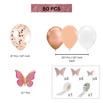"Rose Gold Birthday Decor Set For Girls - 80PC "
