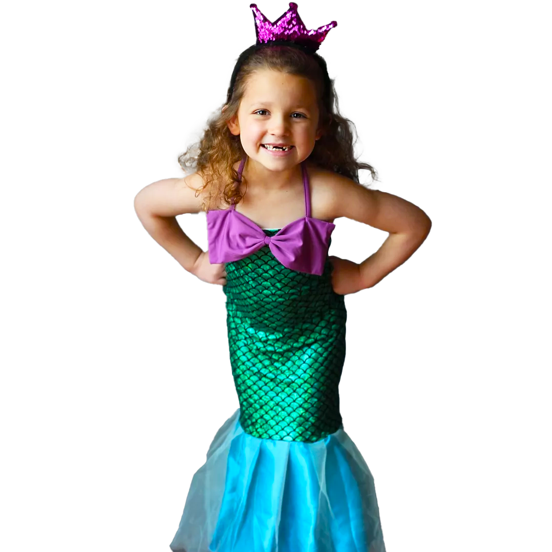 Mermaid Dress for Kids w/ Fish Scale Print - Size - M - Age 5-7 YRS