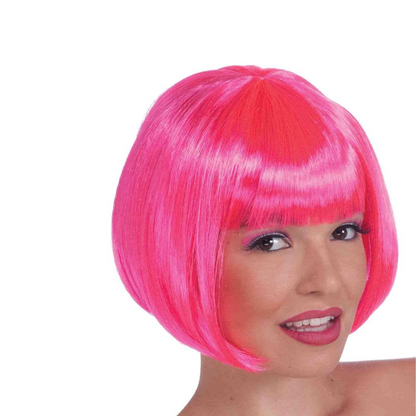 Pink Bob Wig with Bangs Short Blunt Cut Wig for Women Pink Straight Hair Blunt Wig for Halloween Cosplay Party