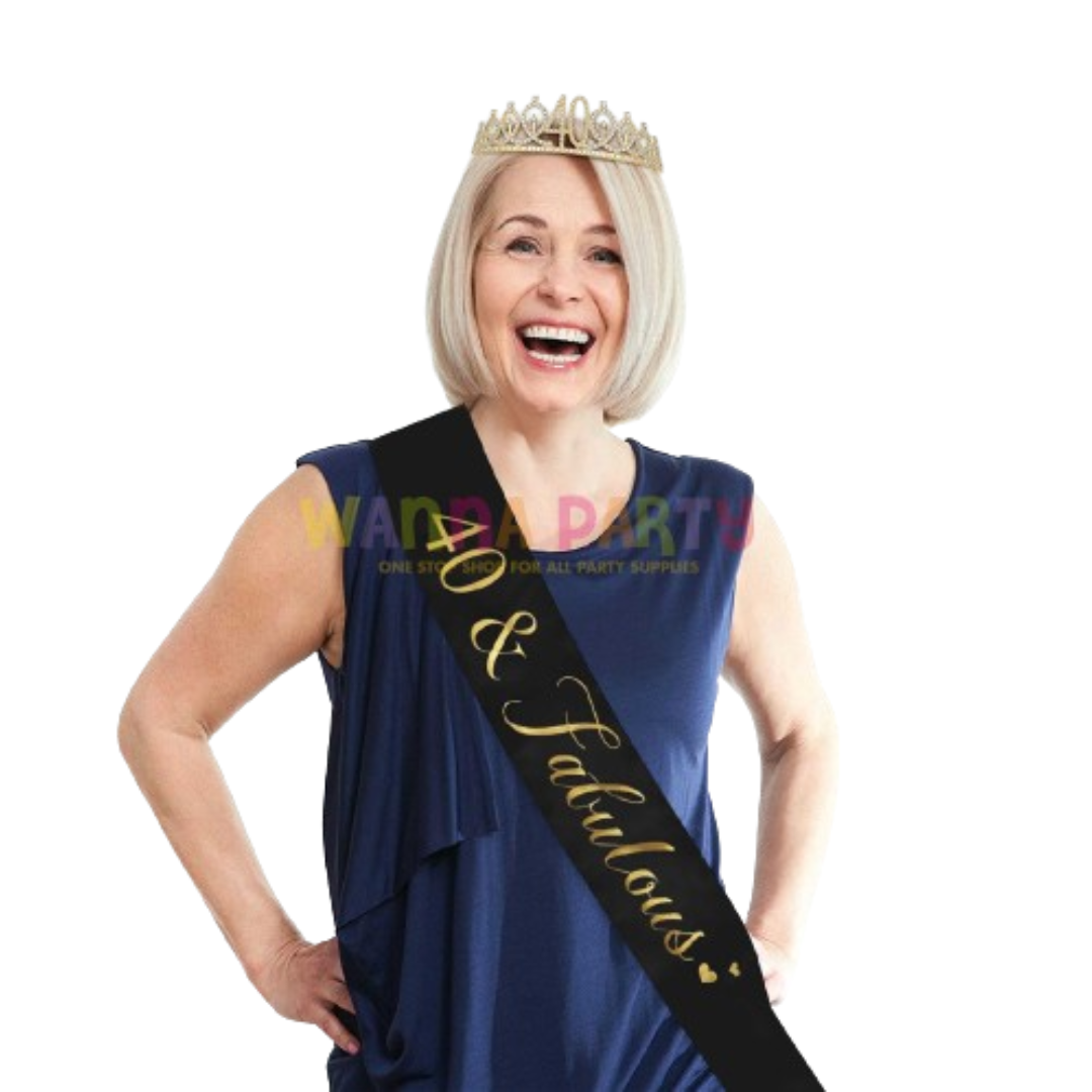 Wanna Party 40th Birthday Sash and 40th Birthday Photo Props Combo Pack for 40th Birthday Decorations for Women