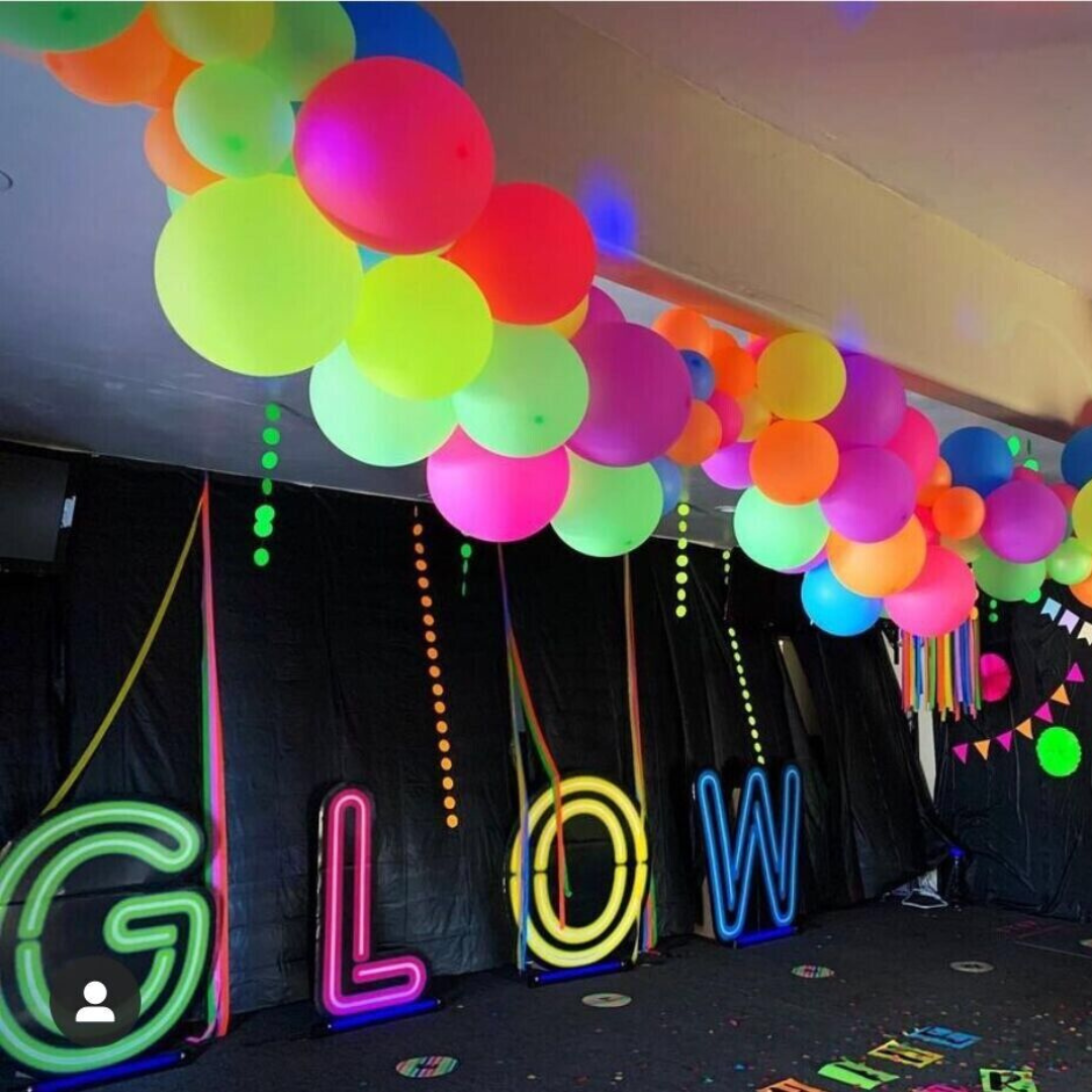 Glow in The Dark Items Balloons , Glow Banner , Circle Garland , Strip Garland