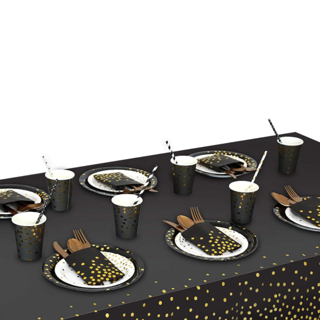 Black Tablecover with Golden Polka Dot 54inx72in - 1PC