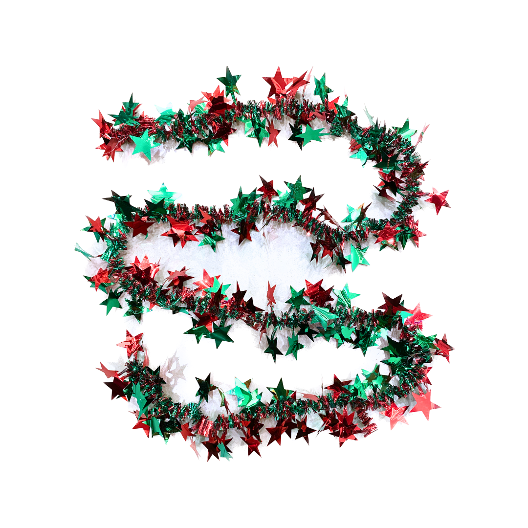 Fringe Wired Red & Green 2D Stars Tree Wraps or Garland - 1PC