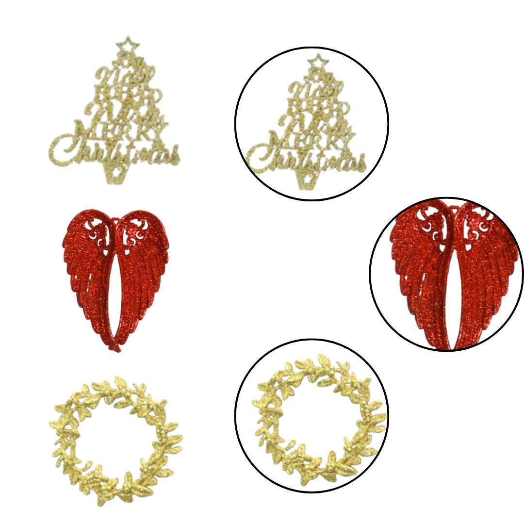 Glitterati Merry Christmas, Angel Wings and Christmas Wreath Tree Decoration Kit - Set of 6 PC