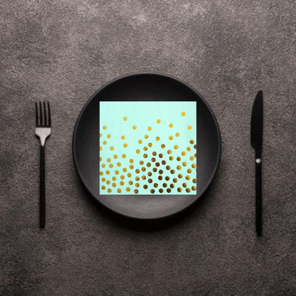 Light Blue Paper Napkins w/Golden Polka Dots - 20PC