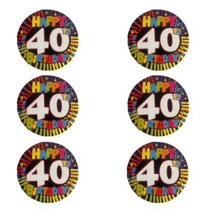 40th Birthday Badges - Pack of 6