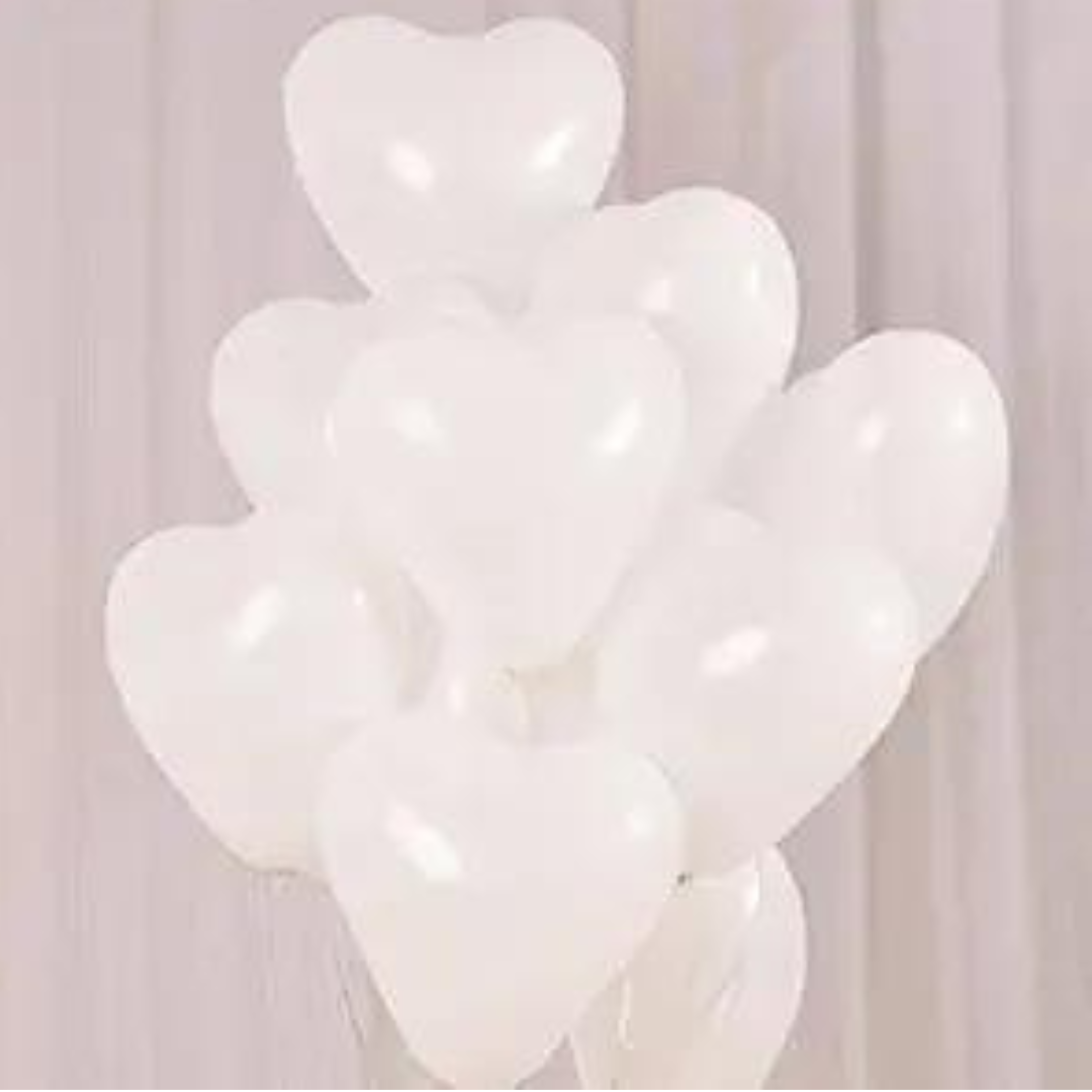 White Heart Shaped Balloons - 25PC