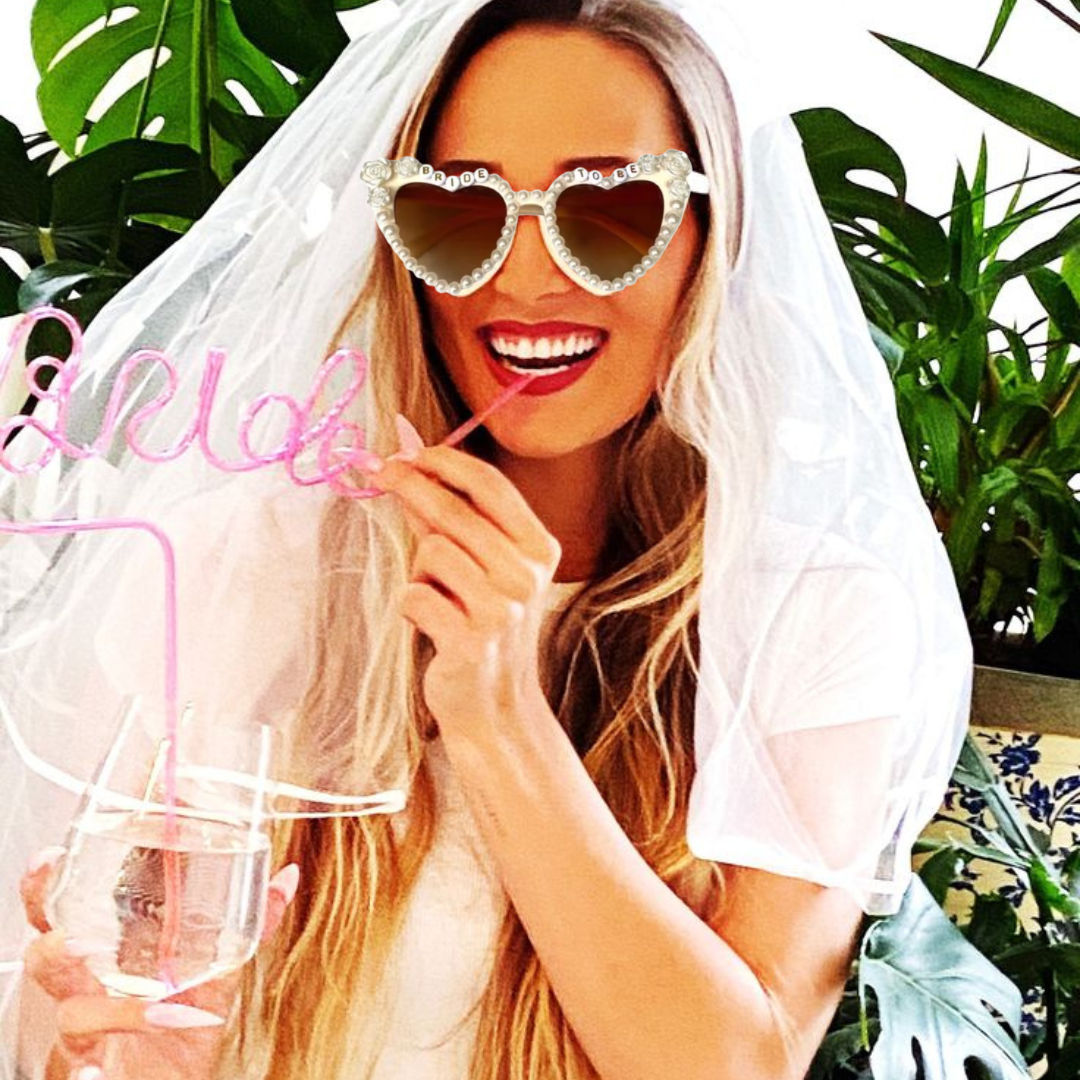 Bride Sunglasses for Bachelorette &amp; Pink Bride Straw Combo