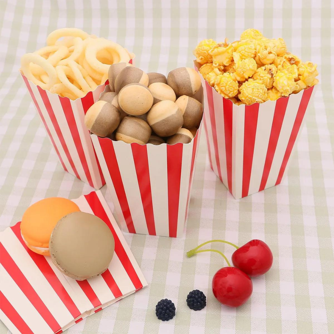 Striped Popcorn Holders Red- 10PC