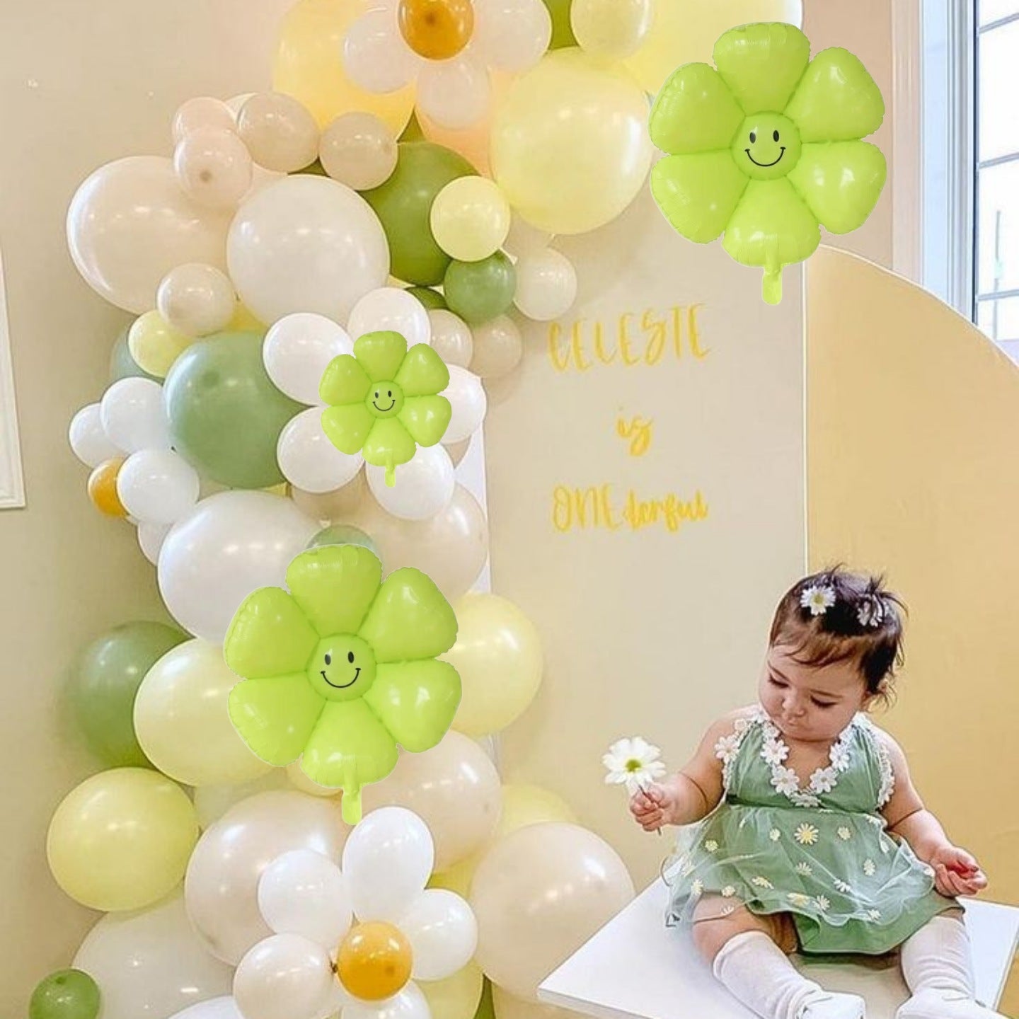 Smiley Flower Balloon Green - 18 inch