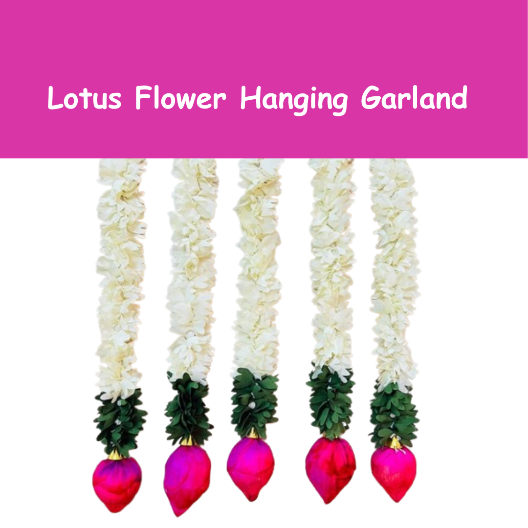 Lotus Flower Hanging Garlands for Temple  Decorations -Pack of 5