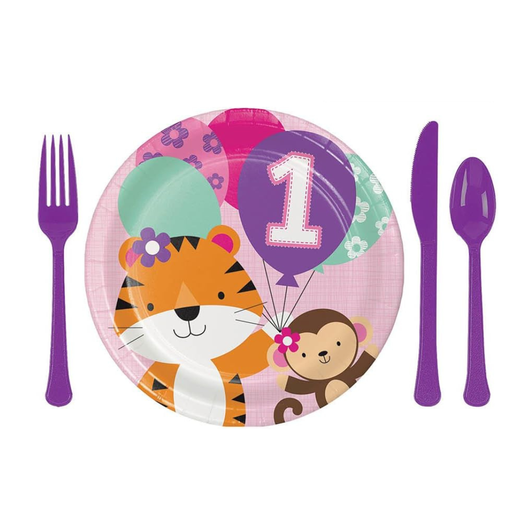 1st Birthday Fun Square Paper Plates for Girls 1st Birthday / Measures 9 inches / Great For Lunch or Dinner Servings / Big Size / Sturdy - 8PC