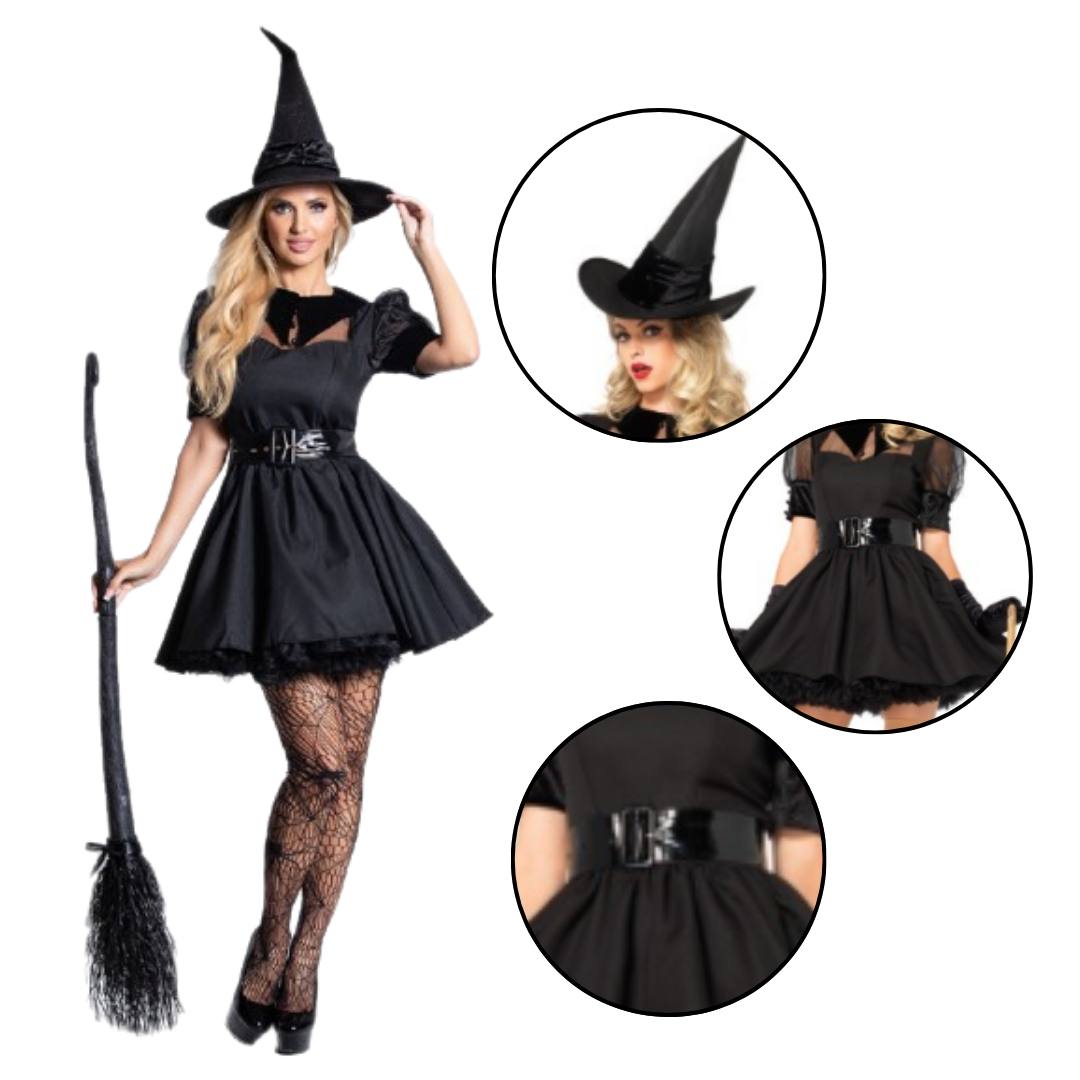 Adult Black Sexy Witch Costume - Size M (Bust - 88cm)  hat +belt +skirt