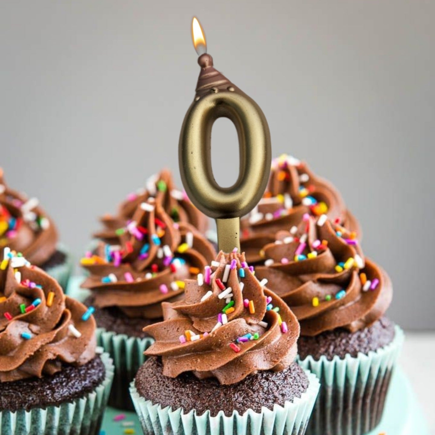 Golden Numerical Candles with Pink Hat