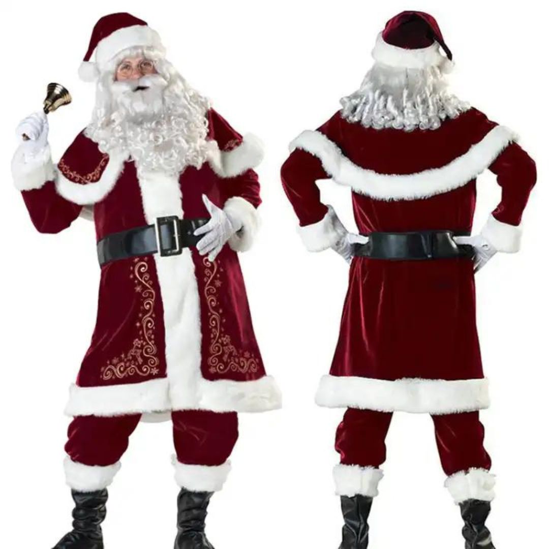 Adult Santa Claus Costume with Hat, Belt, Shoe Cover & Gloves