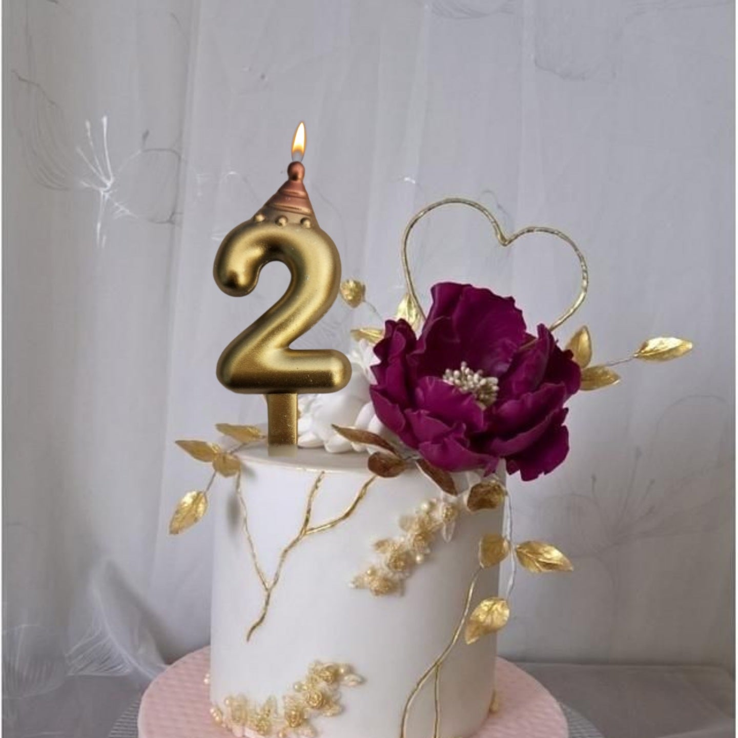 Golden Numerical Candle 2 with Pink Hat