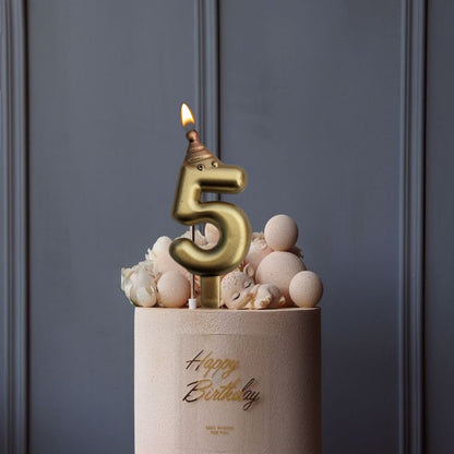 Golden Numerical Candle 5 with Pink Hat