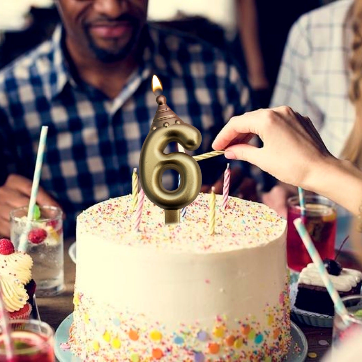 Golden Numerical Candles with Pink Hat