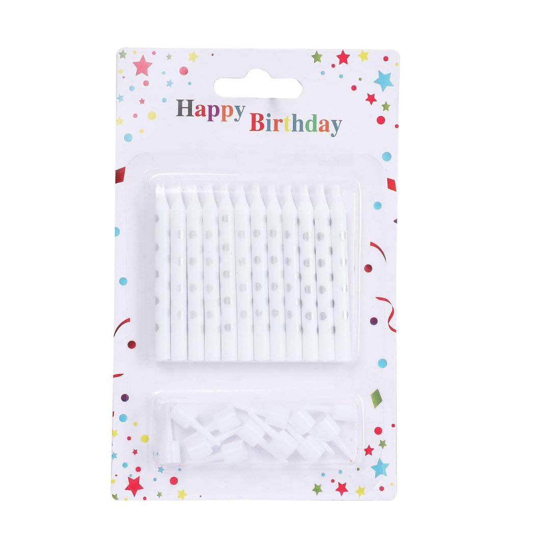 White Candle w/ Silver Polka Dots - 12PC