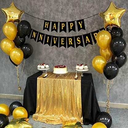 Black & Gold Happy Anniversary Banner - Over 9FT