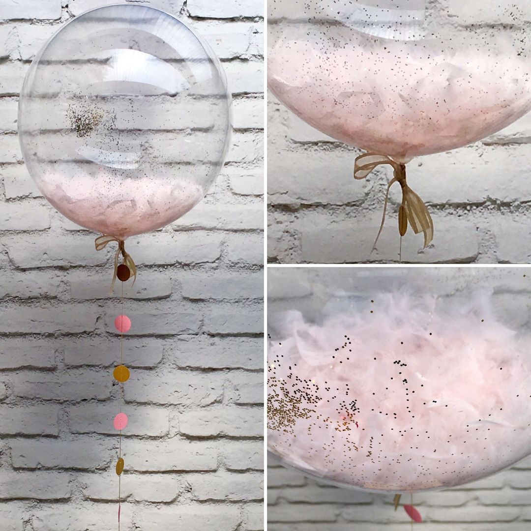 Transparent Balloon w/ Pink Feathers 18"