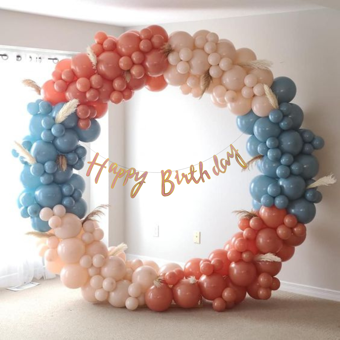 Happy Birthday Cursive Glitter Pink &amp; Gold Banner -6 FT