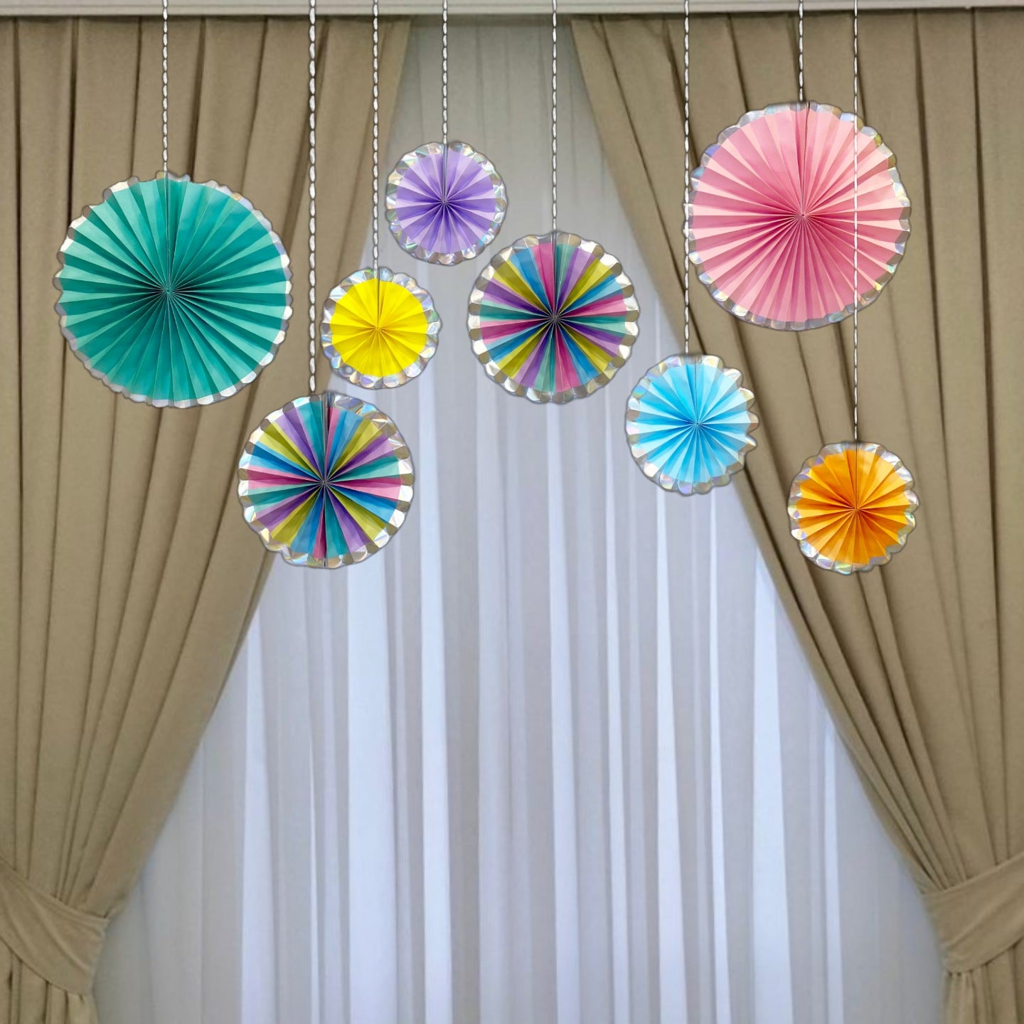 Multicolor Pastel Paper Fans - 8PC