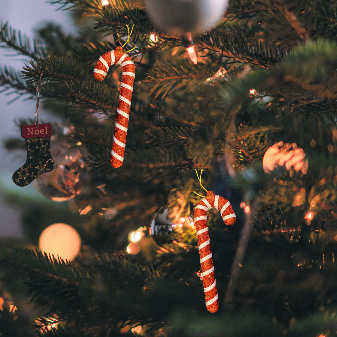 Christmas Tree Ornaments - Red & White Joystick Hanging - Set of 4 PC