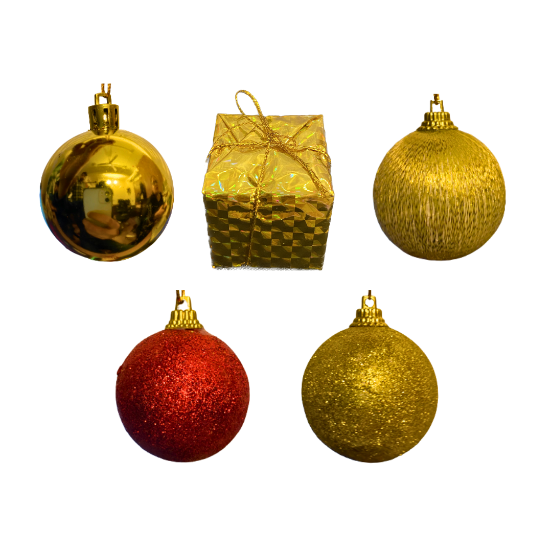 Christmas Tree Ornaments - House of Red & Golden Balls & Gifts - Set of 12 PC