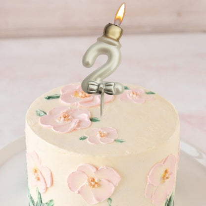 Metallic White Numerical Candle 2 with Golden Hat