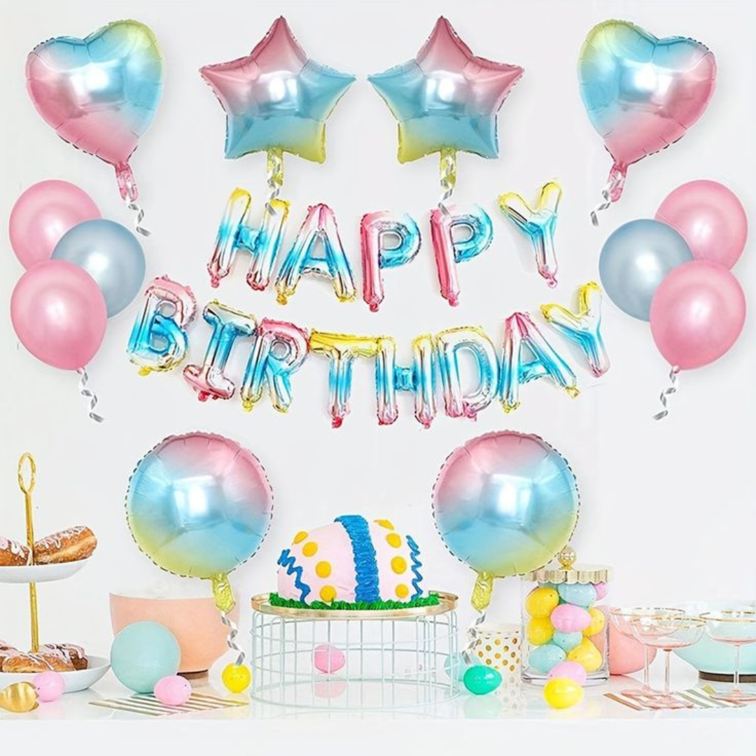 Iridescent Happy Birthday Letter Balloons