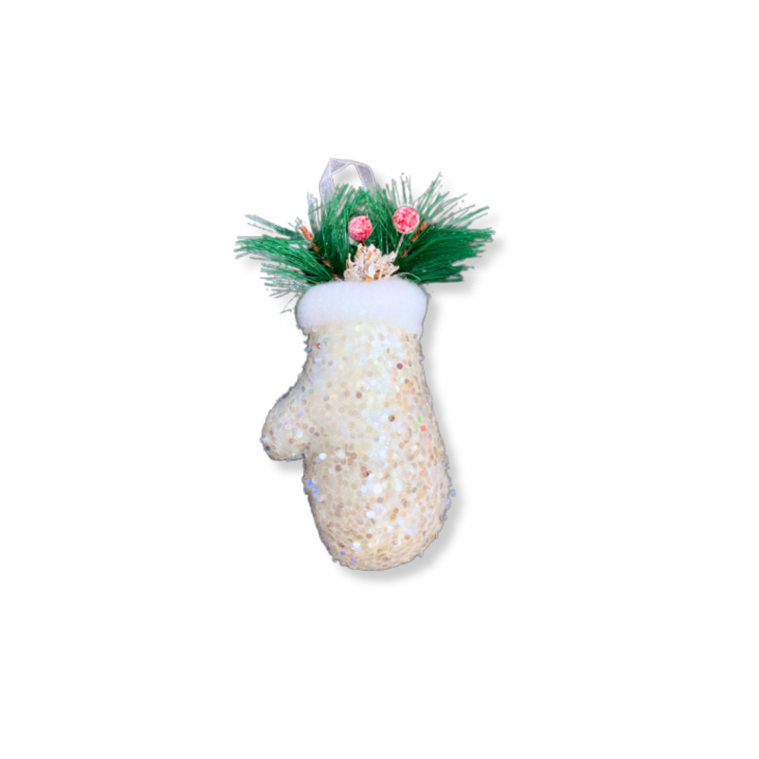 Christmas Tree Ornaments - Decorative Santa Gloves Hanging White - 1PC