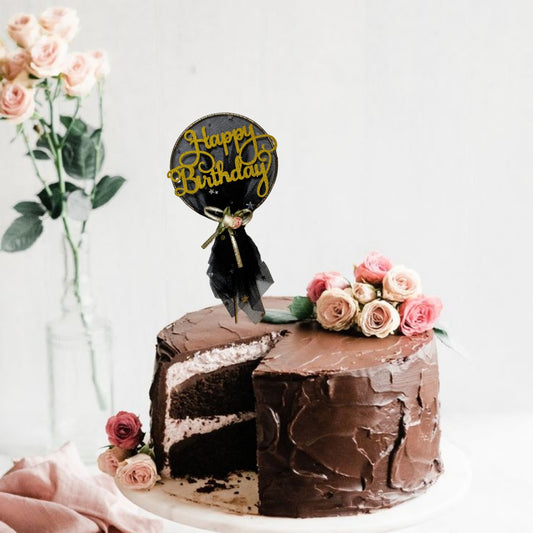 Happy Birthday Golden Cake Topper with Black Net