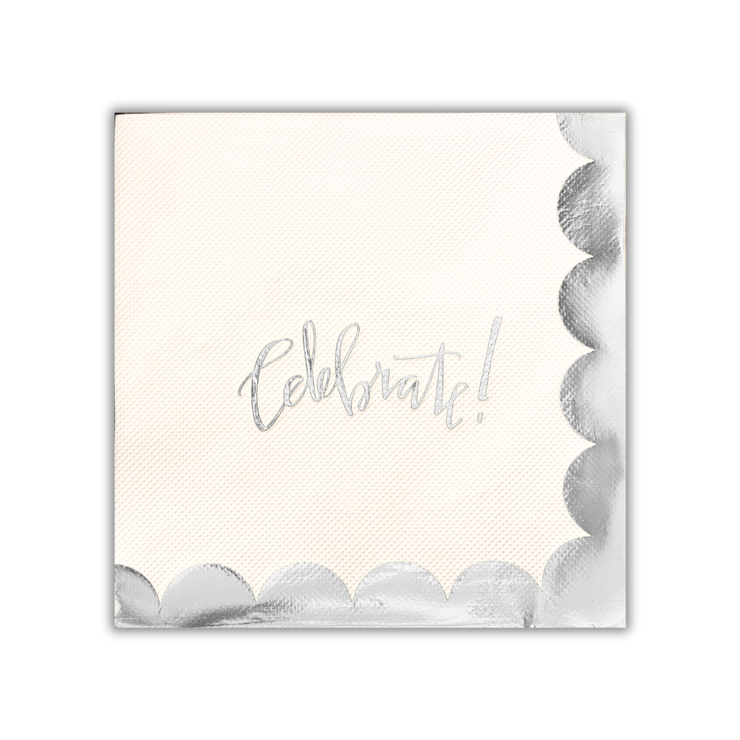 White and Silver Celebrate Napkins - 16PC