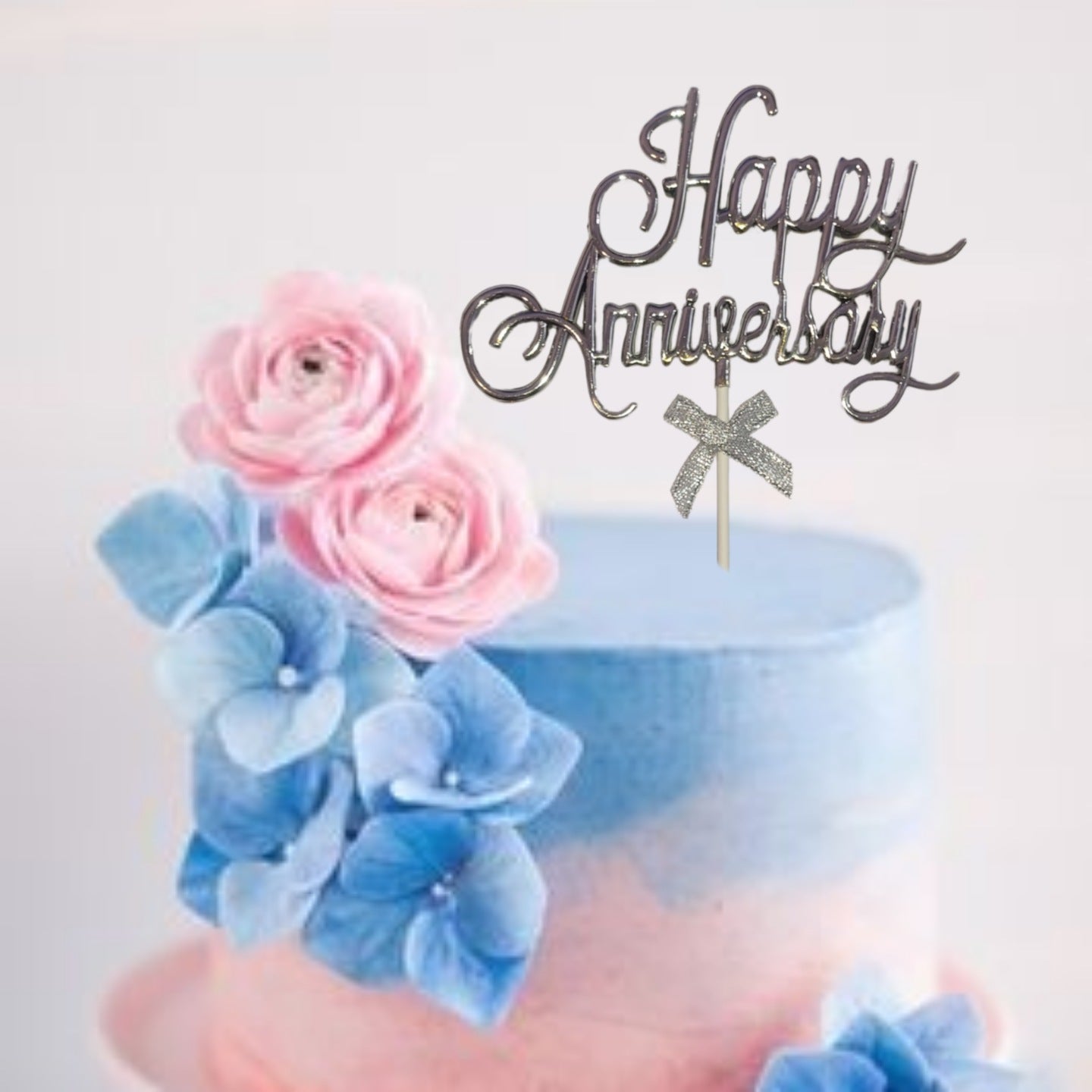 Happy Anniversary Cake Topper Silver