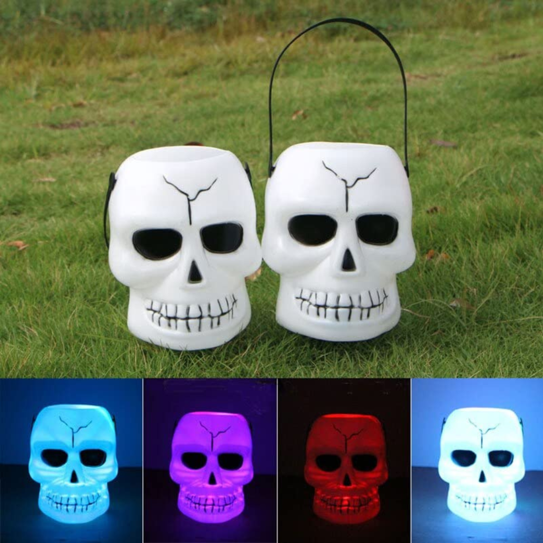 Light Up Skull Hanging Basket