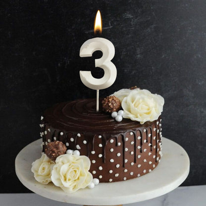 Metallic White Numerical No. 3 Stick Candle