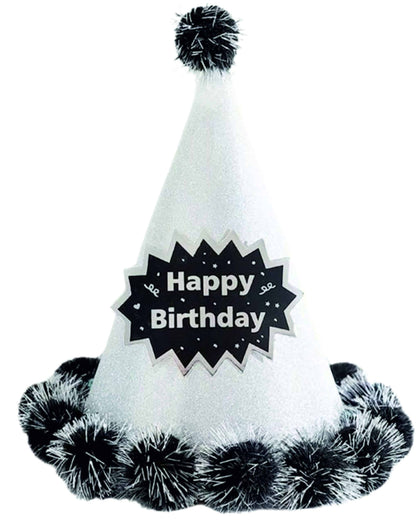 Happy Birthday Pom Pom Hat Silver