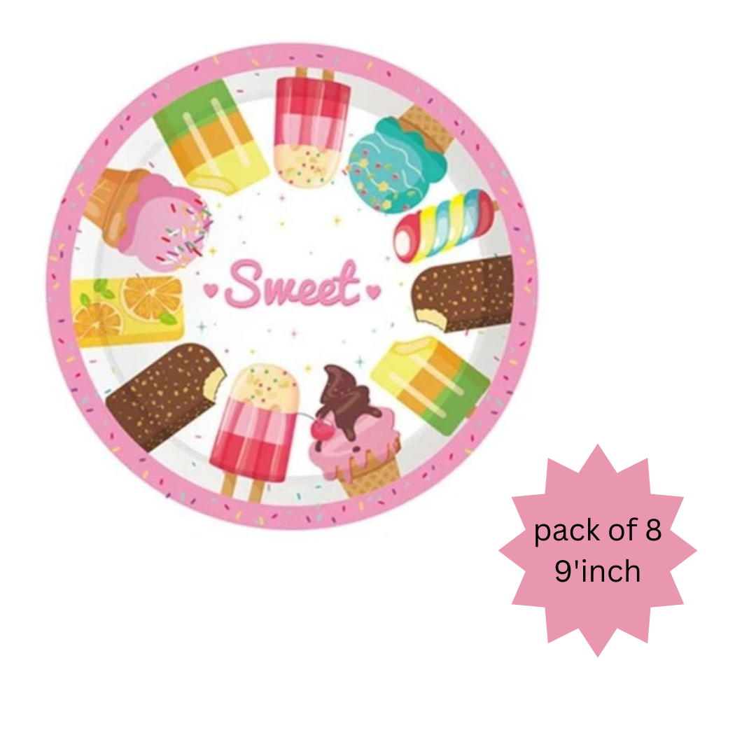 Candyland Party Tableware-Ice Cream Birthday Paper Plates,Candy Party Table Decorations for Girls,Pack of 8